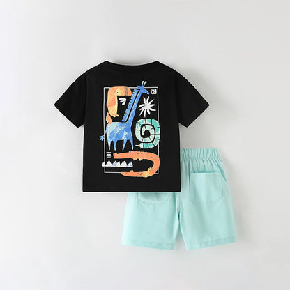 Summer Baby Kids Animals Cartoon Pattern T-shirt and Shorts Clothing Set for Boys-1