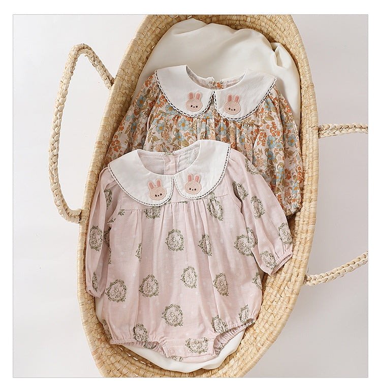 Autumn Hot Selling Baby Girls Flowers and Rabbits Pattern Onesies-1