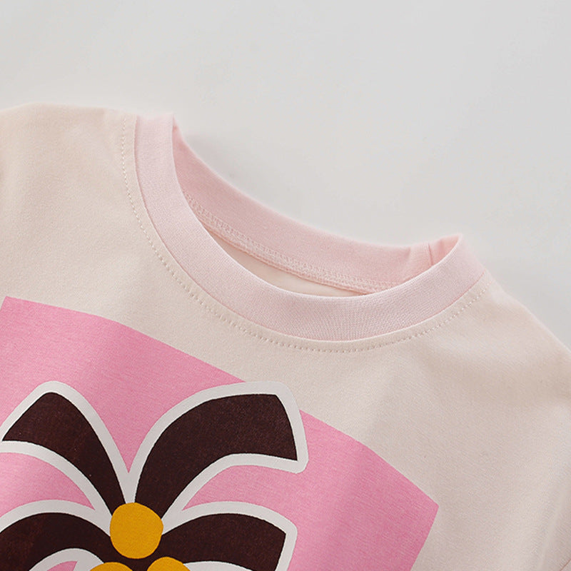 Summer Baby Kids Cartoon Coconut Palm Pattern T-shirt and Pink Shorts Clothing Set for Girls-2