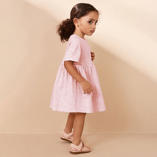 Summer Arrival Sequin Butterfly Pattern Short Sleeves Pink Dress for Stylish Girls-1