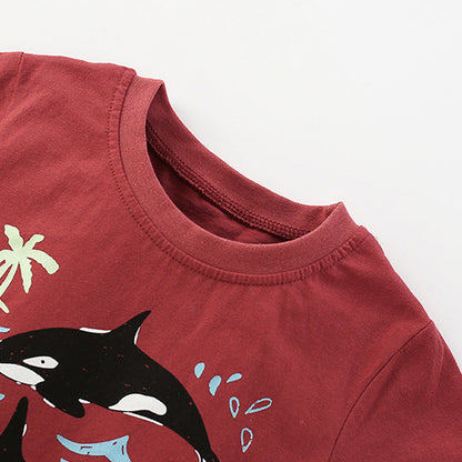 Summer Baby Kids Casual Marine Animals Pattern T-shirt and Shorts Clothing Set for Boys-2