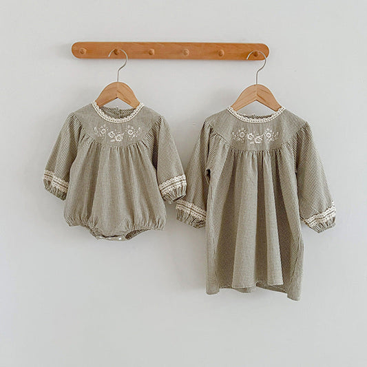 Autumn Vintage Style Embroidered Design Dress & Onesies-1