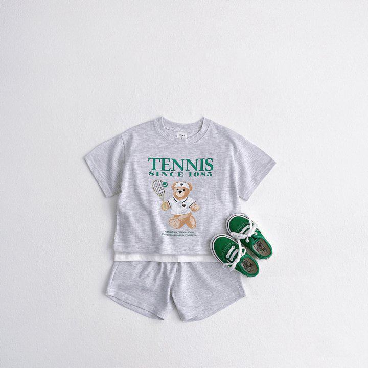 Summer Baby Kids Unisex Casual Letters and Teddy Bear Pattern Short Sleeves Top Shirt and Shorts Clothing Set-2