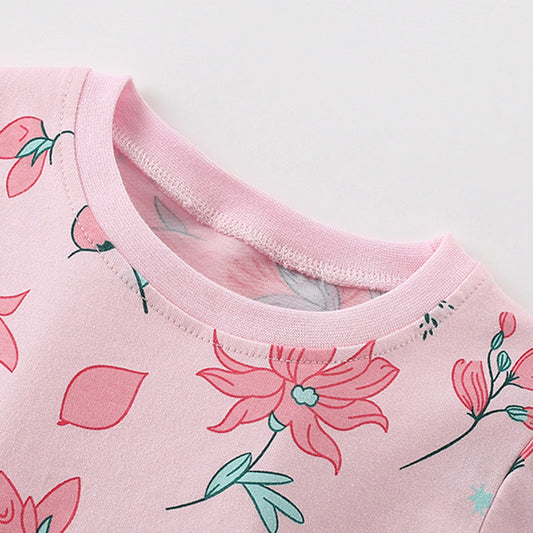 Summer Baby Kids Flowers Pattern T-shirt and Shorts Clothing Set for Girls-1