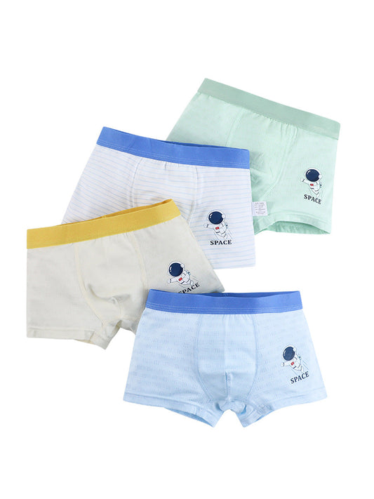 Boys’ Simple Astronaut Cartoon Printed Boxer Shorts Breathable Underwear Set-1