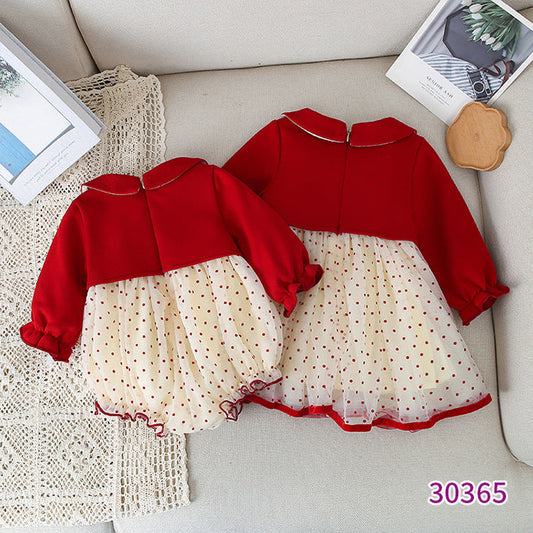 Baby Sweet Style Polka Dot Pattern Dress & Onesies-1