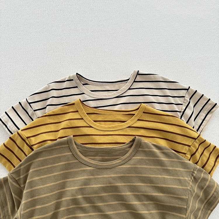 Summer New Arrival Kids Unisex Soft Comfortable Short Sleeves Striped Thin Top Casual T-Shirt-4