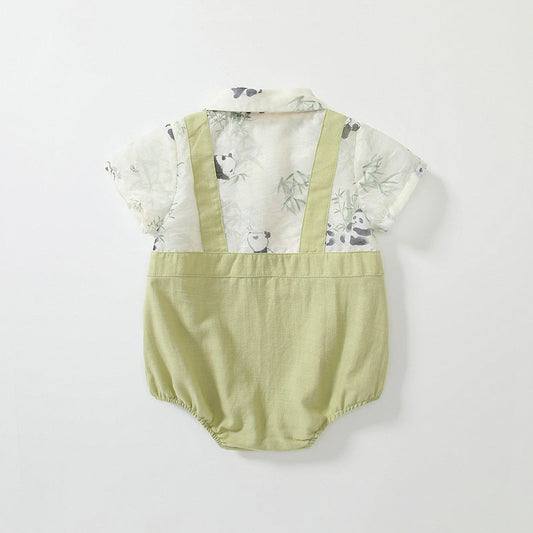Summer Arrival Baby Boys Short Sleeves Cute Panda Pattern Onesies-1