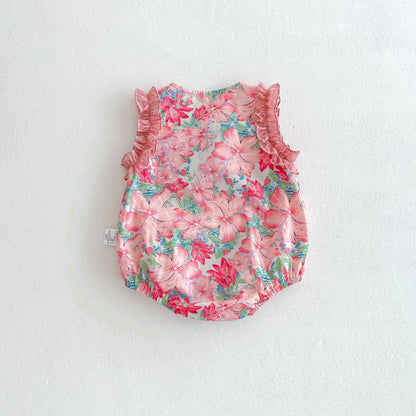 Summer Arrival Baby Girls Vintage Flowers Pattern Onesies