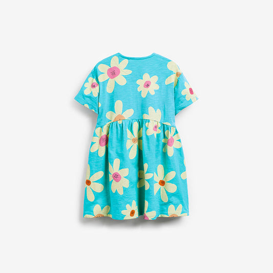 Baby Girl Floral Print Pattern Round Neck Cotton Dress-1