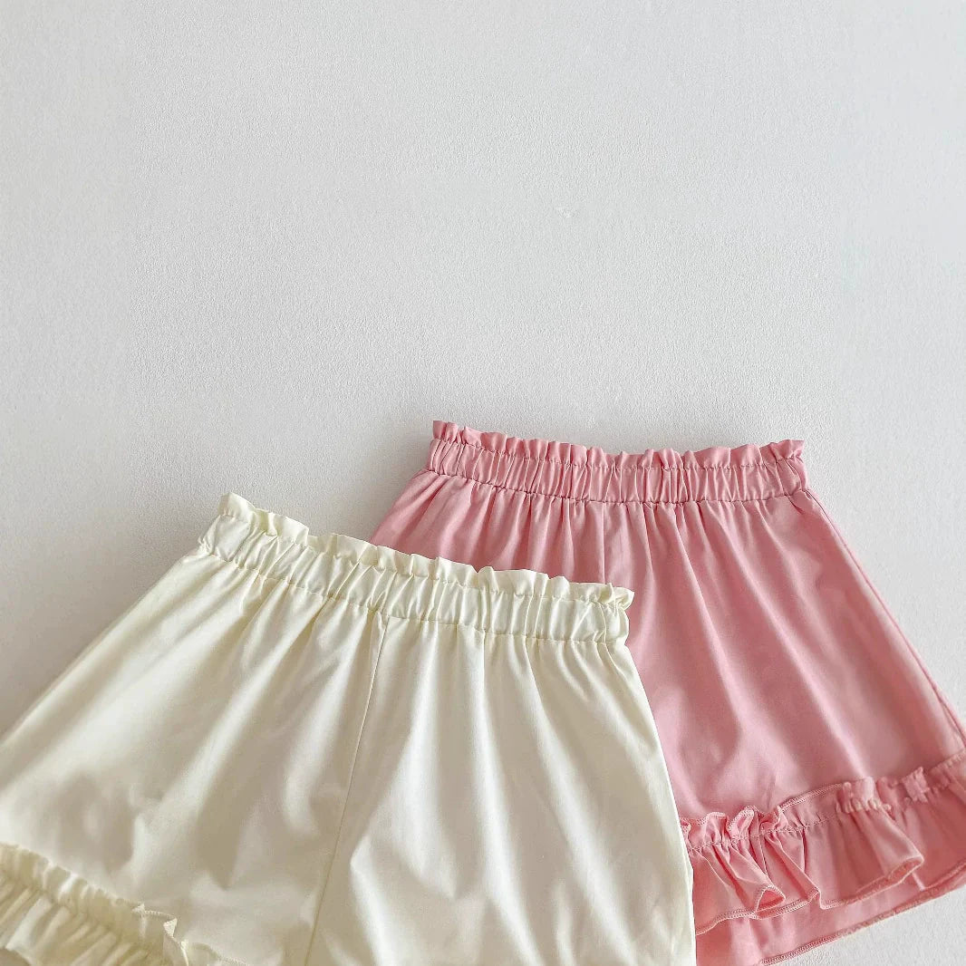 Summer Arrival Kids Girls Cotton Casual Style Ruffle Design Shorts-1
