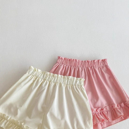 Summer Arrival Kids Girls Cotton Casual Style Ruffle Design Shorts-1