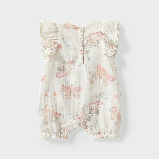 Summer Arrival Fly Sleeves Butterfly Pattern Square Neck Rompers for Stylish Girls-1