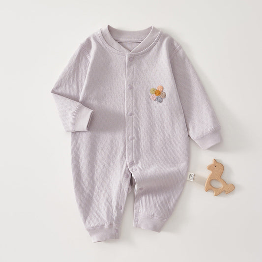 Spring Arrival Baby Unisex Long Sleeves Flowers Embroidered Pattern Rompers-1