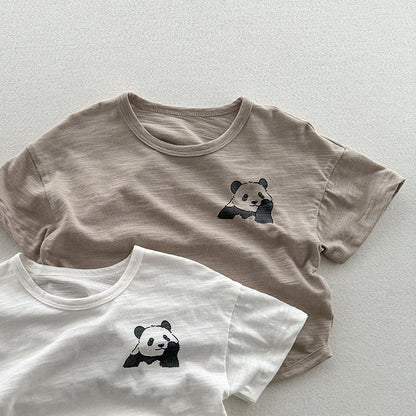 Summer New Arrival Kids Unisex Soft Comfortable Short Sleeves Panda Logo Top Casual T-Shirt-3
