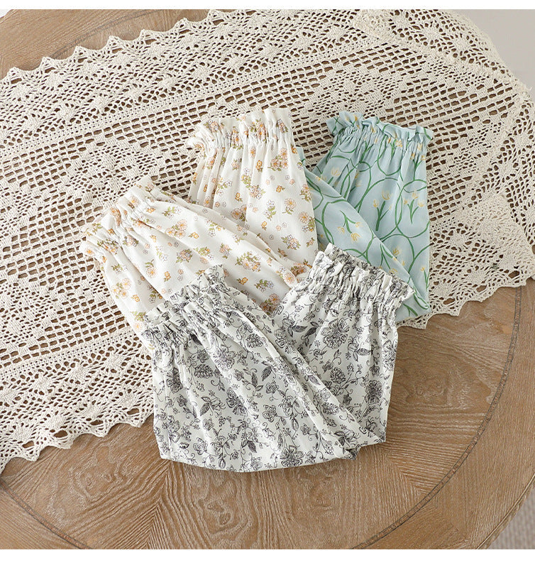 Summer Hot Selling Baby Kids Girls Floral Pattern Thin Breathable Pants – Home Kids Pajamas Trousers-4