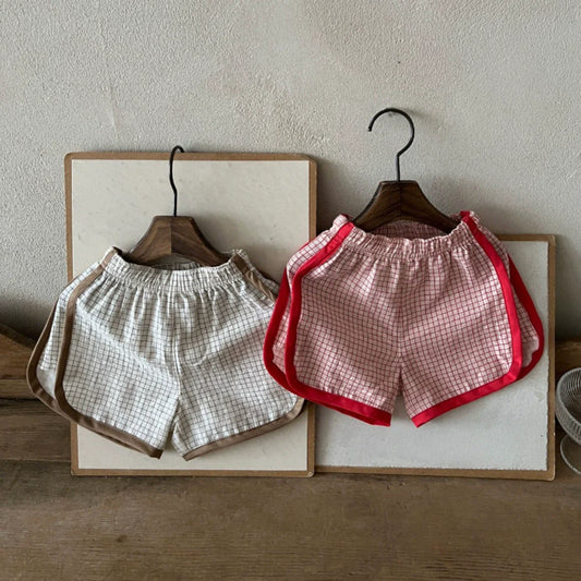 Summer Arrival Kids Unisex Cotton Casual Style Plaid Pattern Shorts-0