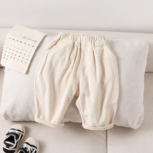 Autumn Arrival Kids Unisex Soft Comfortable Corduroy Long Solid Color Pants-0