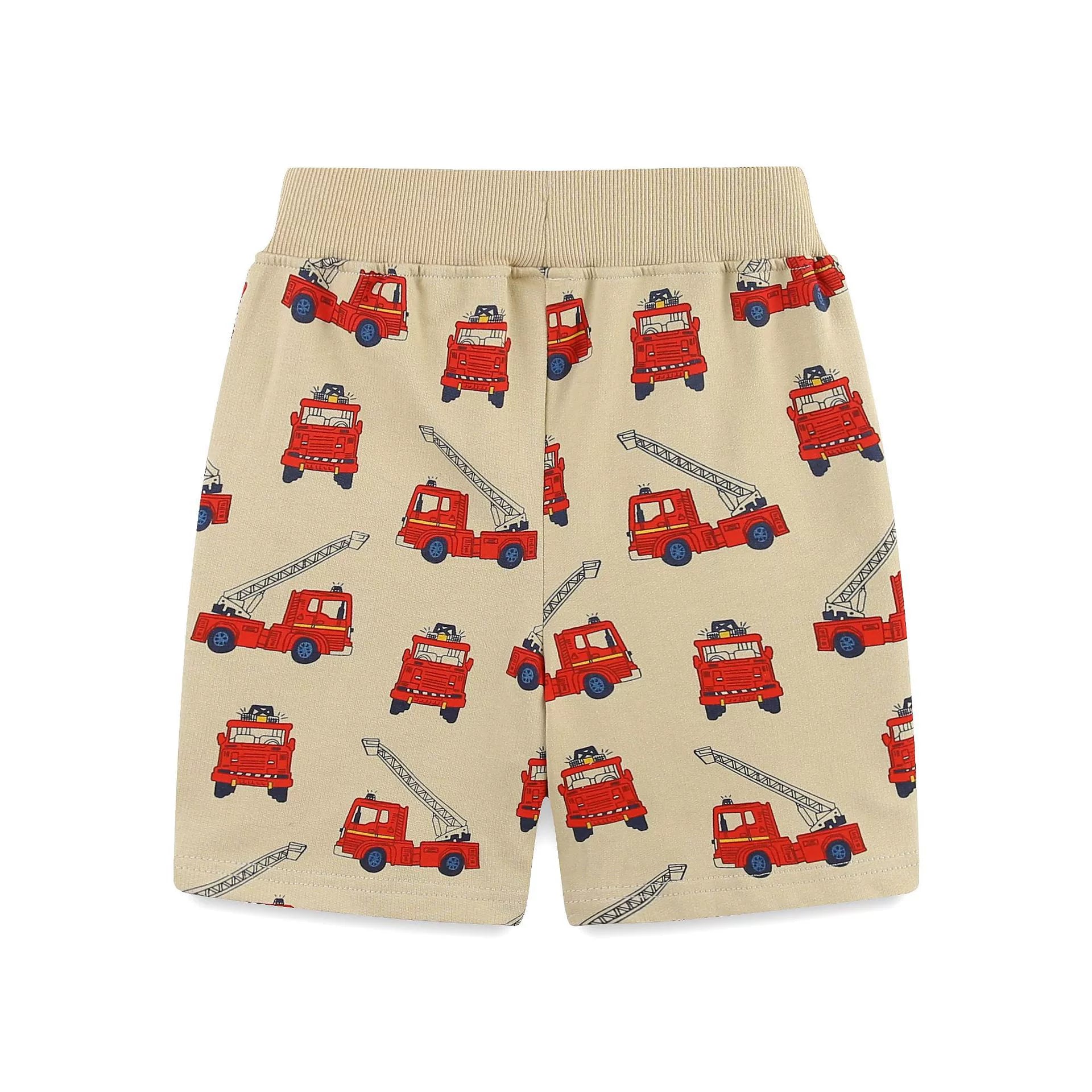 Summer Arrival Kids Boys Cotton Casual Style Cartoon Fire Engines Pattern Shorts-2