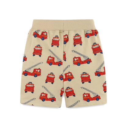 Summer Arrival Kids Boys Cotton Casual Style Cartoon Fire Engines Pattern Shorts-2