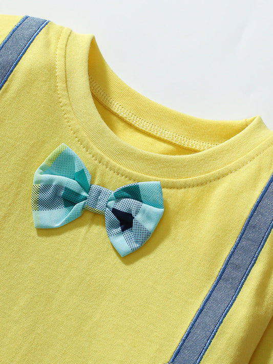 Kids’ Strap Cartoon Pattern Short Sleeves T-shirt in European and American Style for Summer-1