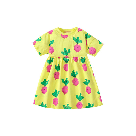 Summer Arrival Cartoon Radish Pattern Short Sleeves Dress for Stylish-0