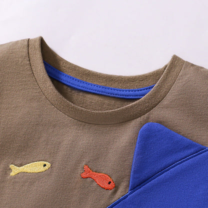 Summer Baby Kids Shark Cartoon Pattern T-shirt and Shorts Clothing Set for Boys-2
