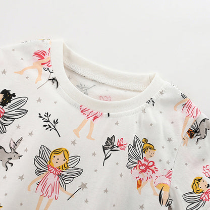 Summer Baby Kids Fairy Cartoon Pattern T-shirt and Shorts Clothing Set for Girls-1