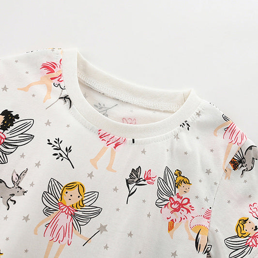 Summer Baby Kids Fairy Cartoon Pattern T-shirt and Shorts Clothing Set for Girls-1