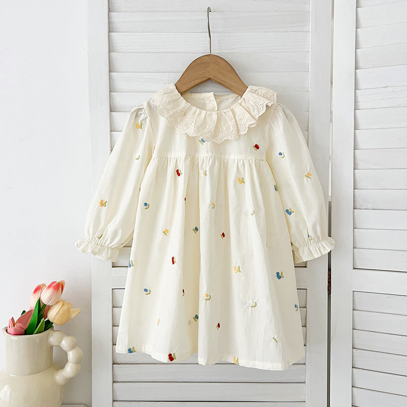 Spring Baby Girls Floral and Fruits Embroidery Pattern Long-sleeved Onesies and Dress – Princess Sister Matching Set-1