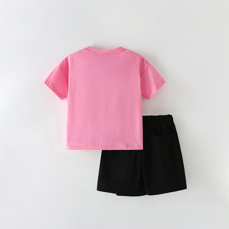 Summer Baby Kids Flowers and Letters Pattern T-shirt and Skirt Clothing Set for Girls-1