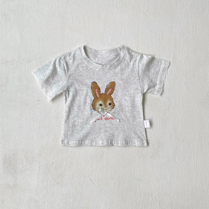 Summer Hot Selling Baby Kids Girls Short Sleeves Cartoon Rabbit Pattern T-shirt-1