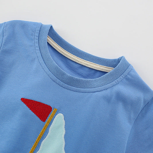 Summer Baby Kids Geometric Boat Pattern T-shirt and Shorts Clothing Set for Boys-1