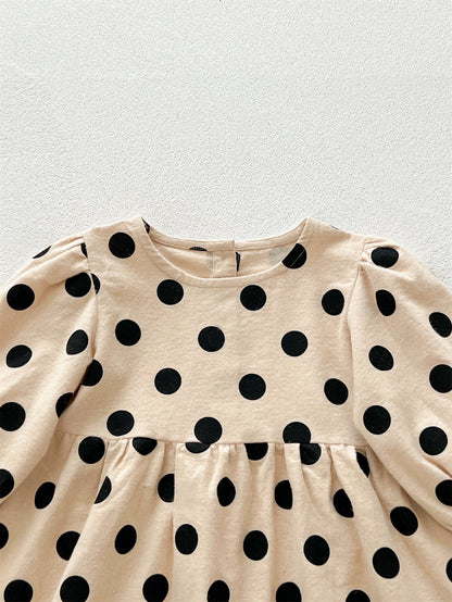 Best Selling Autumn Girls Polka Dots Pattern Crew Neck Long Sleeves Dress-2