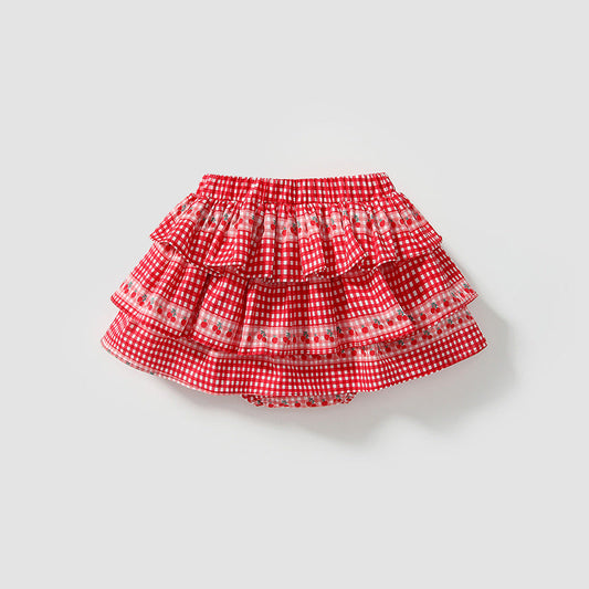 Summer Hot Selling Kids Girls Fruits Pattern Casual Plaid Skirt-0