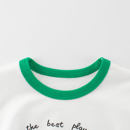 Summer Kids’ Teddy Bear Cartoon and Letters Print T-shirt in European and American Style-2