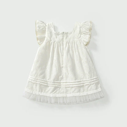 Summer Baby Kids Girls Fly Sleeves Solid Color Dress-1