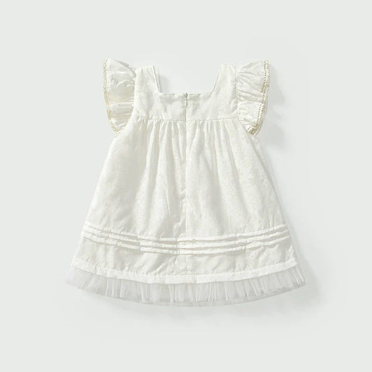 Summer Baby Kids Girls Fly Sleeves Solid Color Dress-1