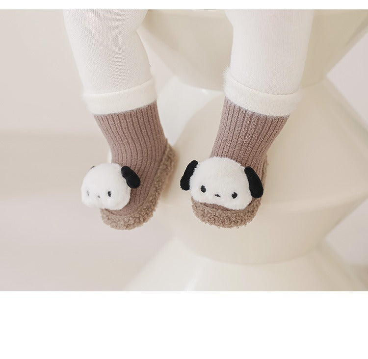 Thickened Winter Toddler Walking Socks, Mid-Calf Floor Shoe Socks, Cartoon Cute Baby Anti-slip Walking Shoes from-1
