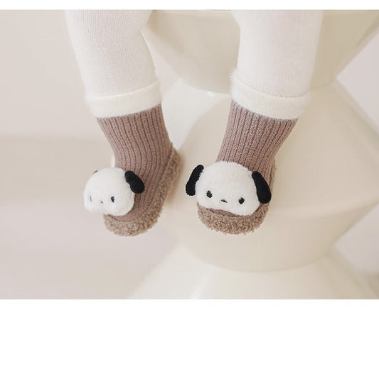 Thickened Winter Toddler Walking Socks, Mid-Calf Floor Shoe Socks, Cartoon Cute Baby Anti-slip Walking Shoes from-1