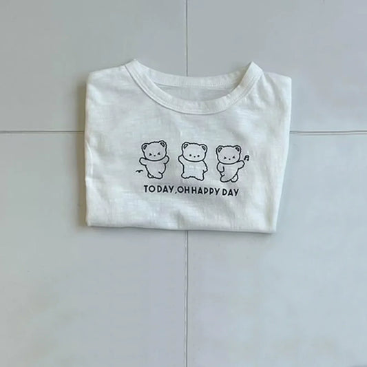 Summer Hot Selling Baby Kids Unisex Short Sleeves Cartoon Rabbit Pattern T-shirt-1