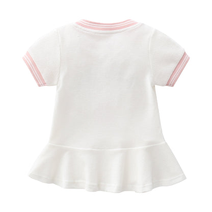 Baby Girl 1pcs Logo Graphic Graphic Side & Neck Striped Design Ruffle Hem Baseball Dress-1