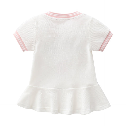 Baby Girl 1pcs Logo Graphic Graphic Side & Neck Striped Design Ruffle Hem Baseball Dress-1