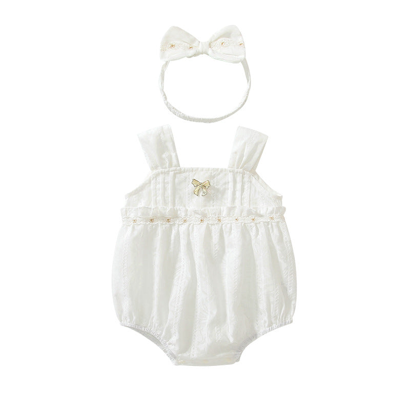 Summer Arrival Baby Girls Cute Thin Beige Sleeveless Onesies-4