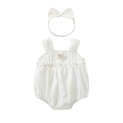 Summer Arrival Baby Girls Cute Thin Beige Sleeveless Onesies-4