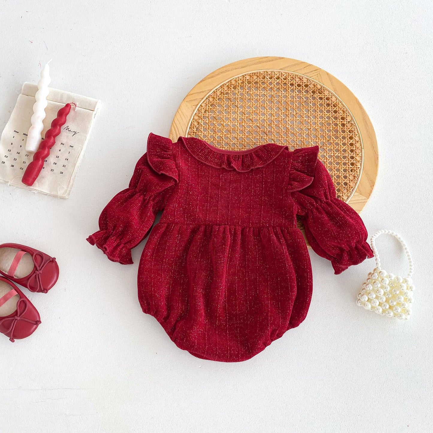 Autumn Arrival Baby Girls Long Sleeves Red Knitted Onesies-2