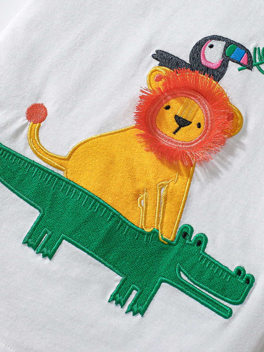Summer Baby Kids Animals Cartoon Pattern T-shirt and Shorts Clothing Set for Boys-1