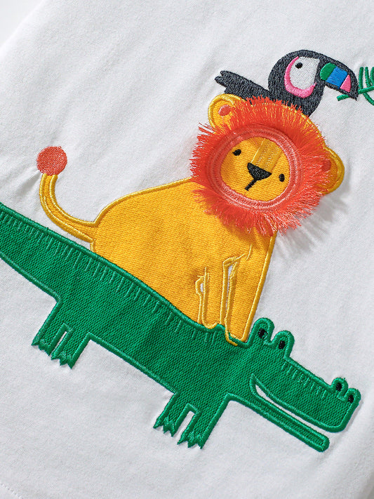 Summer Baby Kids Animals Cartoon Pattern T-shirt and Shorts Clothing Set for Boys-1