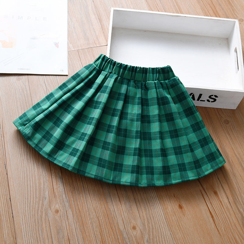 Summer Hot Selling Kids Girls Plaid Casual Preppy Skirt-1