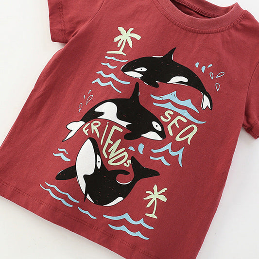 Summer Baby Kids Casual Marine Animals Pattern T-shirt and Shorts Clothing Set for Boys-1